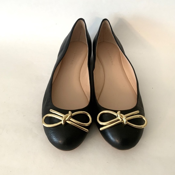 BANANA REPUBLIC BLACK LEATHER BALLET FLATS WITH METAL GOLD BOW Dress Shoes 8 - Picture 6 of 13